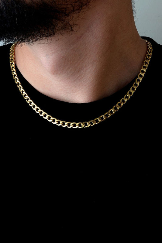 Paslanmaz Kısa Erkek Kalın Sarı Arpa Zincir - Ithal Kararmaz Zincir Kolye