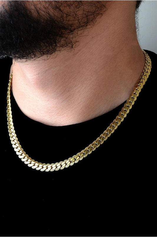 Paslanmaz Kısa Erkek Kalın Sarı Ejder Pulu Zincir - Ithal Kararmaz Zincir Kolye